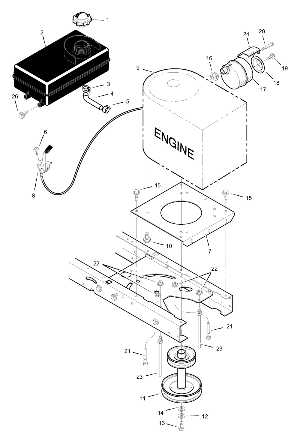 Engine Mount Diagram and Parts List for 40503X88B-(VRO40-12GXT)  Briggs and Stratton Lawn Tractor